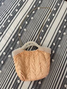 Zara Pearl-Trim Raffia Mini Shoulder Bag in Natural